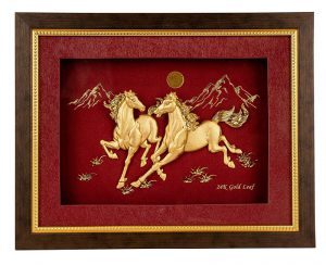 Tranh song mã mạ vàng 24k